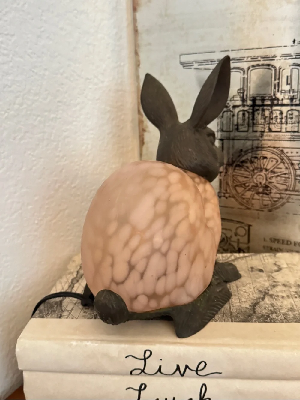 Vintage Andrea by Sadek Tin Chi Rabbit Lamp Glass & Brass Pink Spotted Bunny